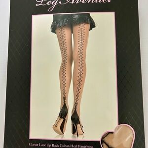 Leg Avenue Black Lace-Up Pantyhose